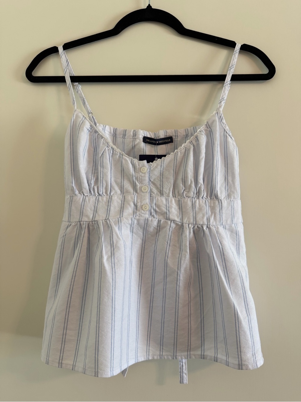 Brandy Melville White and Light Blue Striped Spaghetti Strap Tank